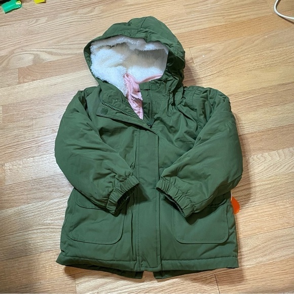 Wonder Nation 4T Winter Coat 2 in 1 Pink Green Hooded Full Zip Jacket NEW - Picture 2 of 8